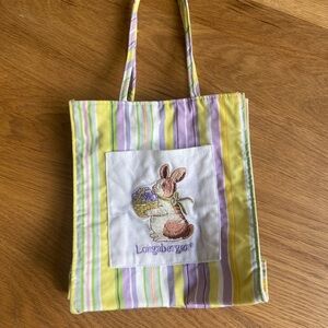 Longaberger Pastel Striped Tote with Bunny Embroidery